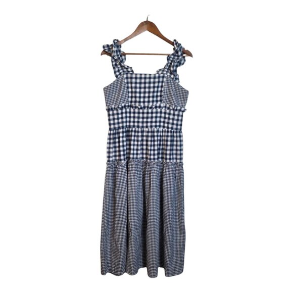 Stylish Blue Gingham Midi Dress - Picture 1 of 15